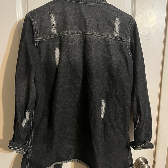 Distressed Black Denim Jacket - Picture 2 of 3